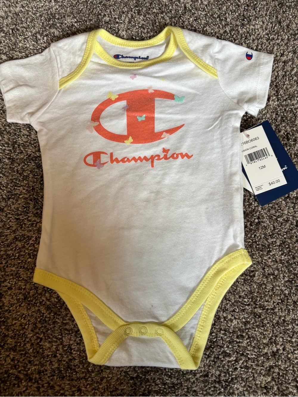 Champion Baby Girls' White & Yellow Logo One-Piece